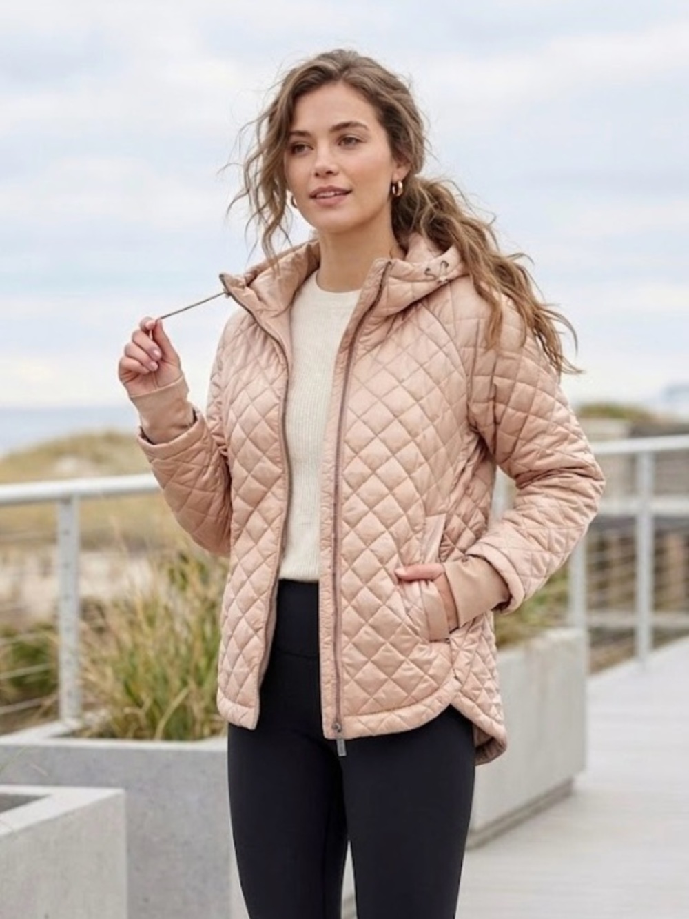 BCBGMaxAzria Quilted Hooded Puffer Jacket — Blush